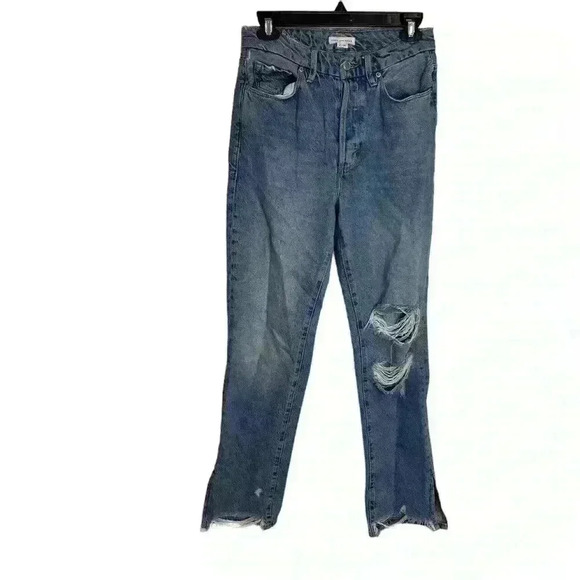 Good American Good Boy Distressed Boyfriend Jeans In Blue536 Size 2/26 - Picture 2 of 12
